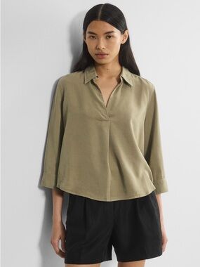 Babaton Olive Collared V-Neck Relaxed Blouse